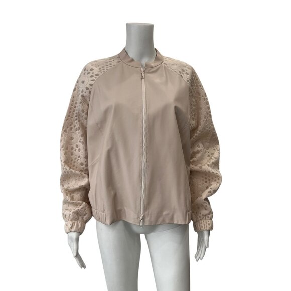 $1350 Lafayette 148 Blush Pink Leather Mesh Lace Bomber Jacket size XL